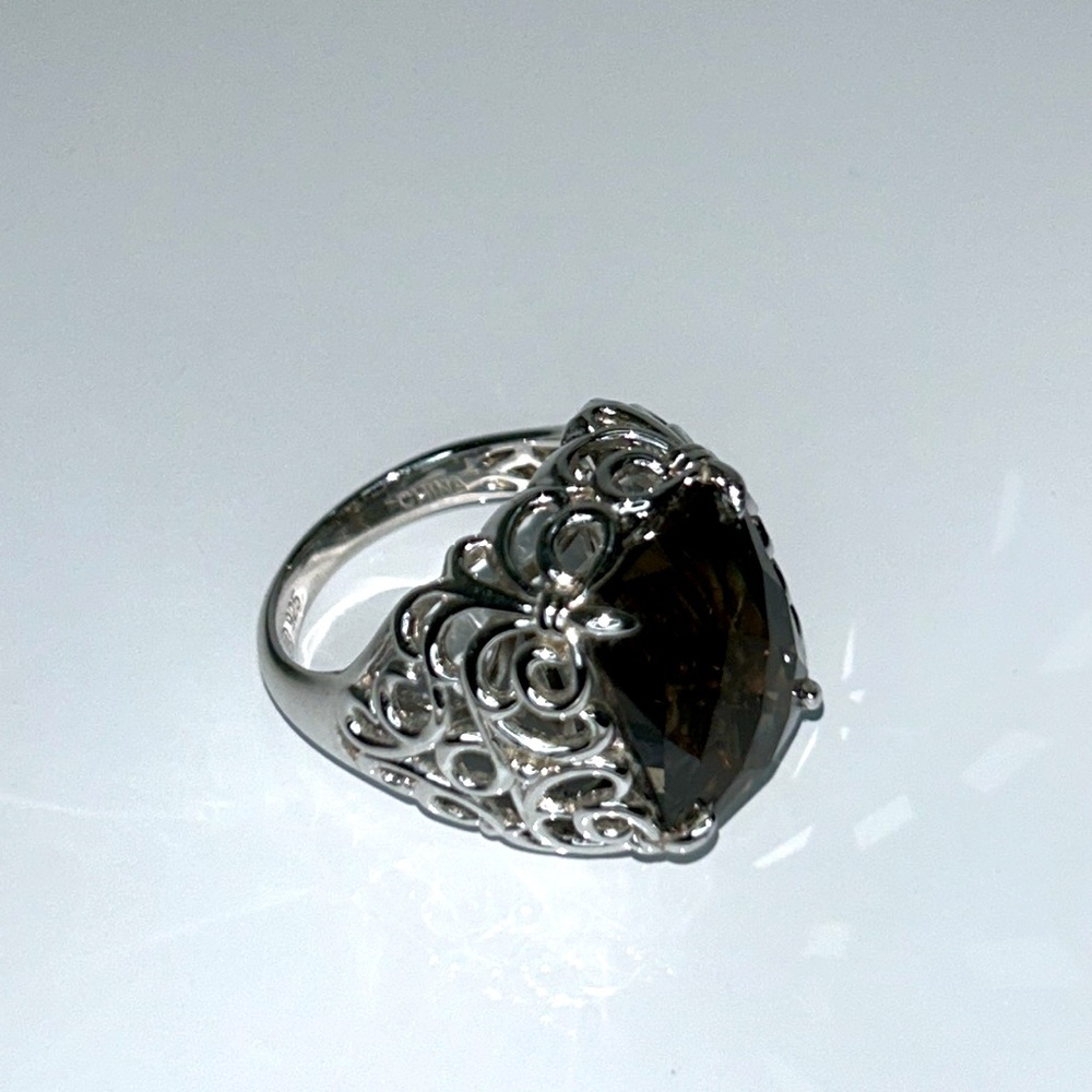 NWOT Sterling Silver Smoky Quartz Designer Free Form Ring Modern - Picture 6 of 9